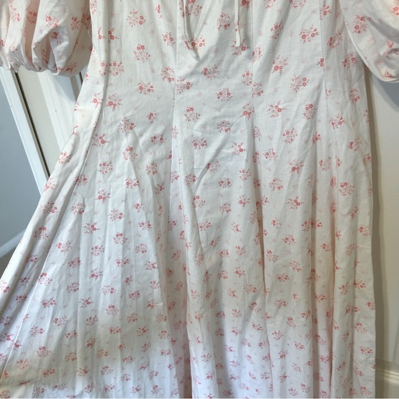 Selkie Parfait Poet Pink White Floral Midi Day Dress Puff Sleeves XXS - Picture 9 of 15